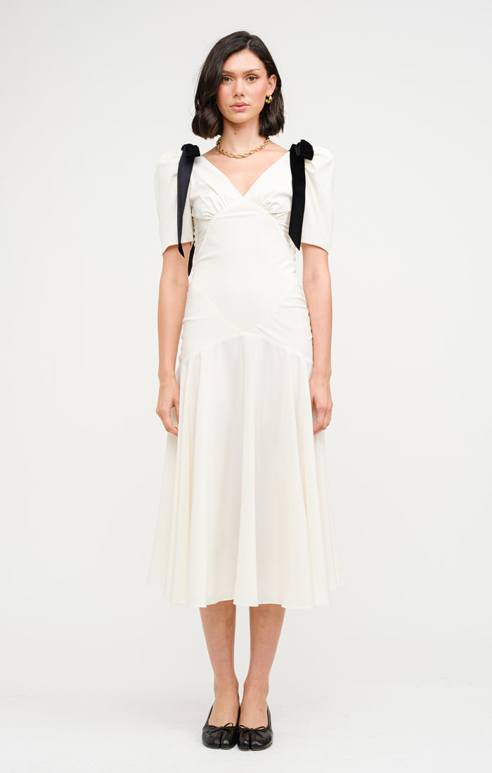 Cream Midi Dress w/ Velvet Bows rosesbythepetal Cream Midi Dress w/ Velvet Bows rosesbythepetal