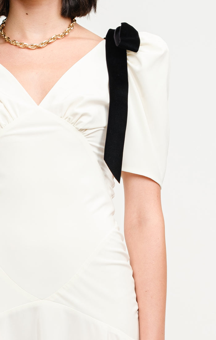 Cream Midi Dress w/ Velvet Bows  rosesbythepetal
