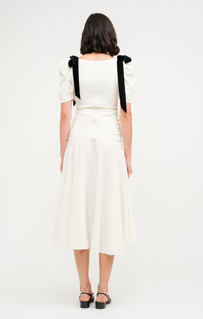 Cream Midi Dress w/ Velvet Bows rosesbythepetal Cream Midi Dress w/ Velvet Bows rosesbythepetal